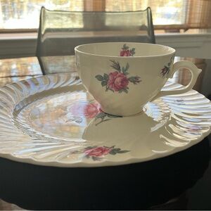 Vintage BurleighWare Floral Teacup and Saucer Set - Pink and Cream - England